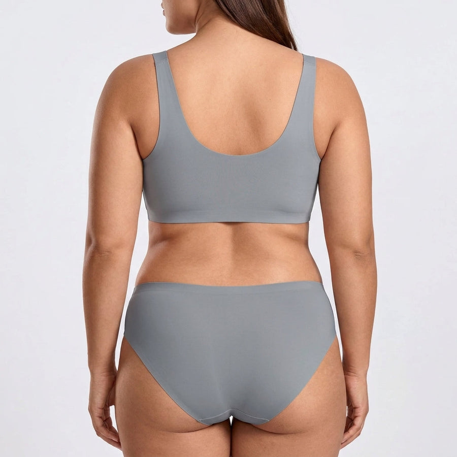 Seamless Mid-Rise Bikini - Grey on model, back #Color_Grey