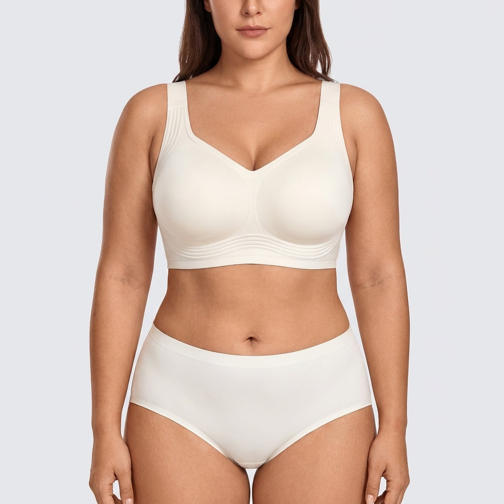 Seamless Mid-Rise Brief - Cream White on model, front #Color_Cream White