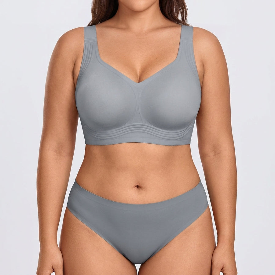 Seamless Mid-Rise Bikini - Grey on model, front #Color_Grey