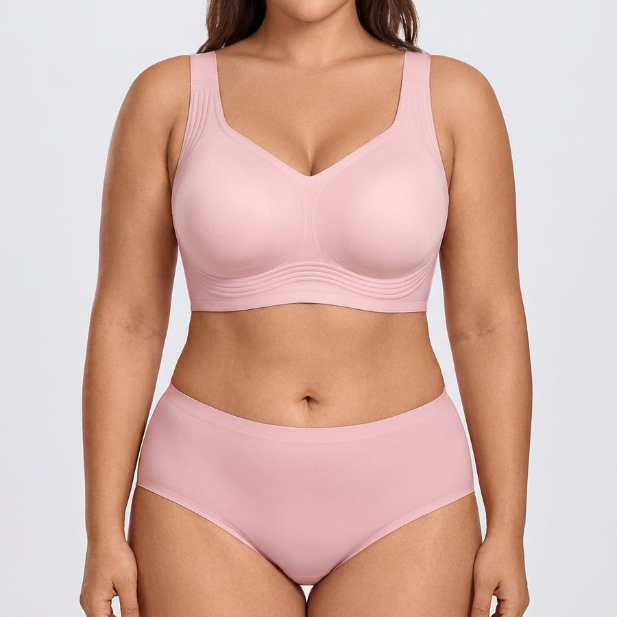 Seamless Mid-Rise Brief - Pink on model, front #Color_Pink