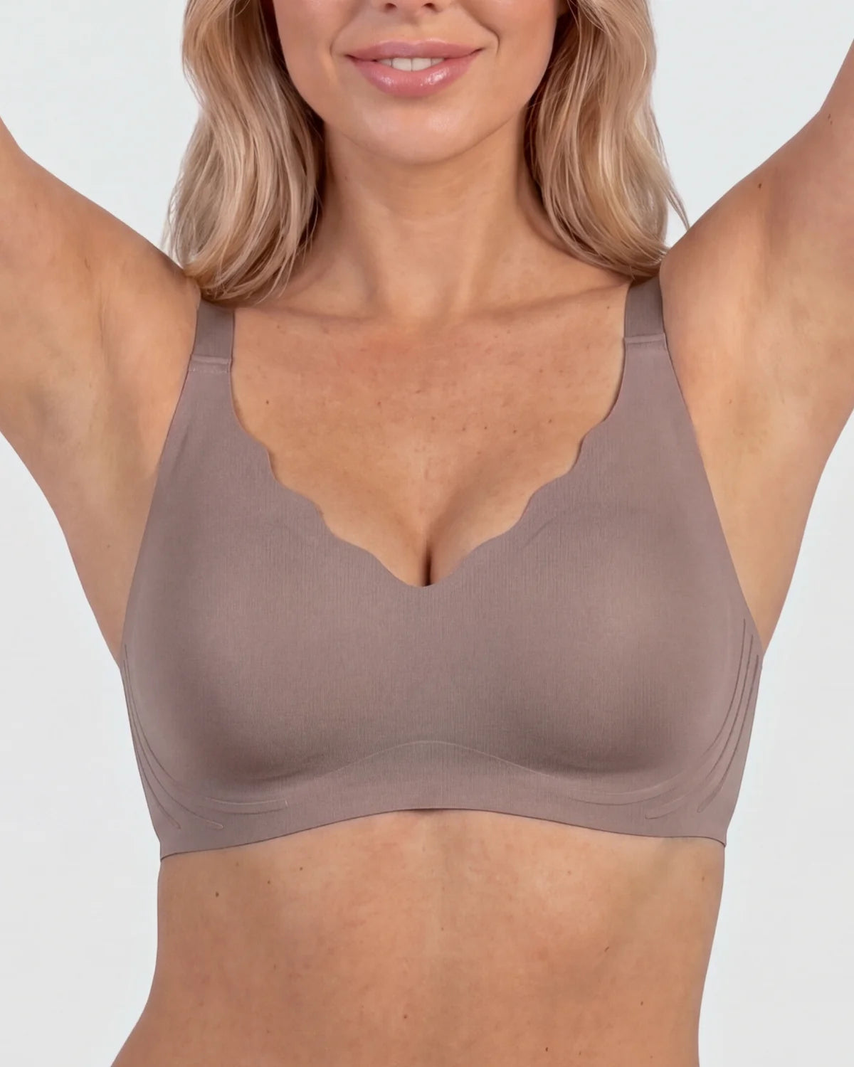 Arms up - CURVS Scalloped Bra - Grey #Color_Grey