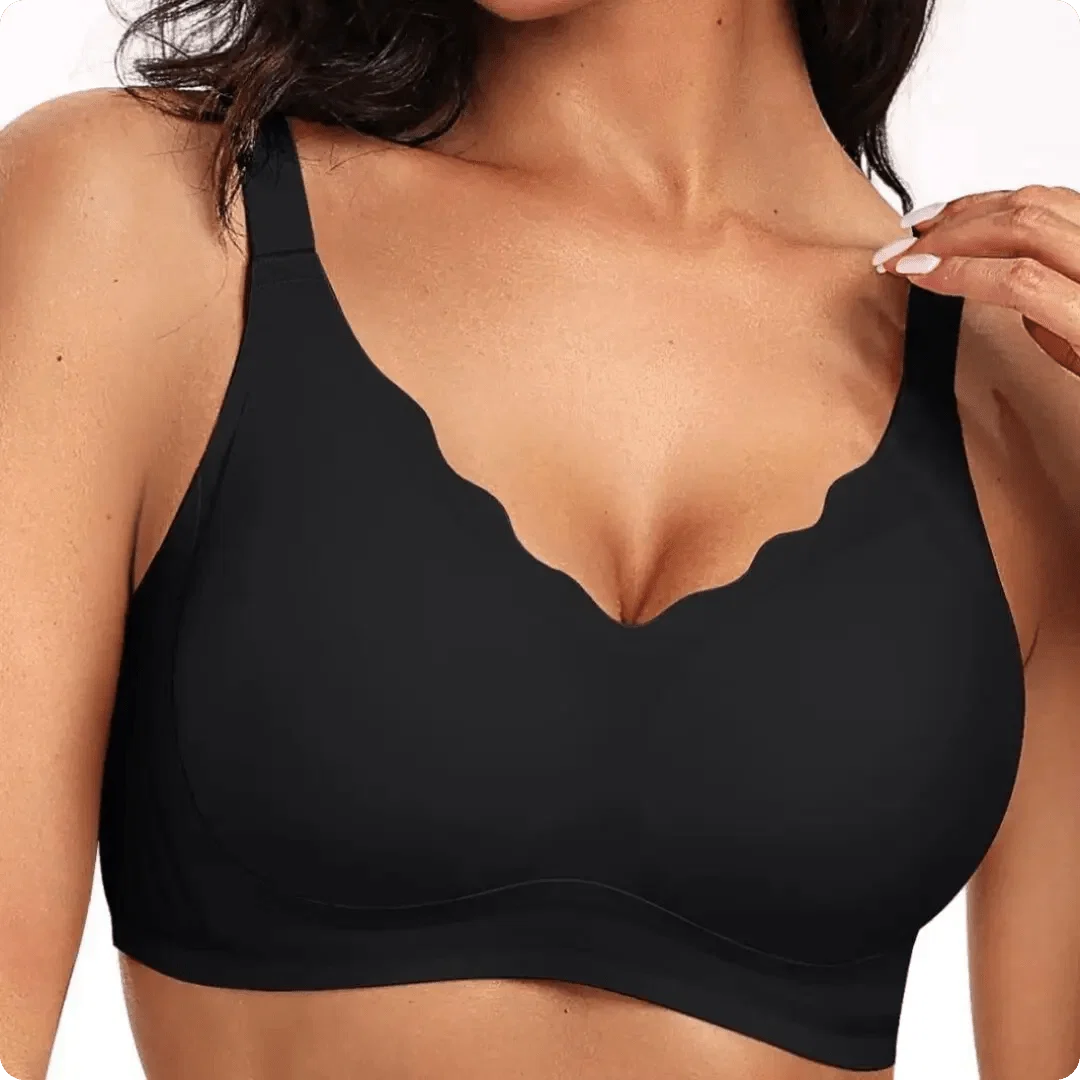 Wireless Scalloped Neckline Push Up Bra - for Black