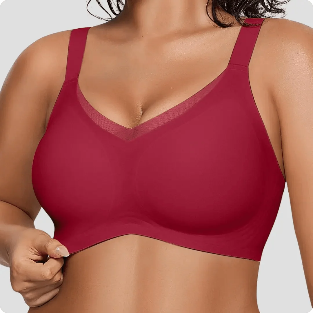 Wireless V - Neck Crossover Mesh Support Bra - for Red #Color_Red