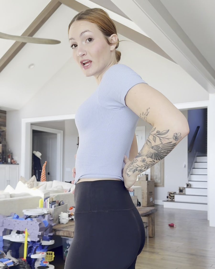 Isabella in a fitted top over the bra