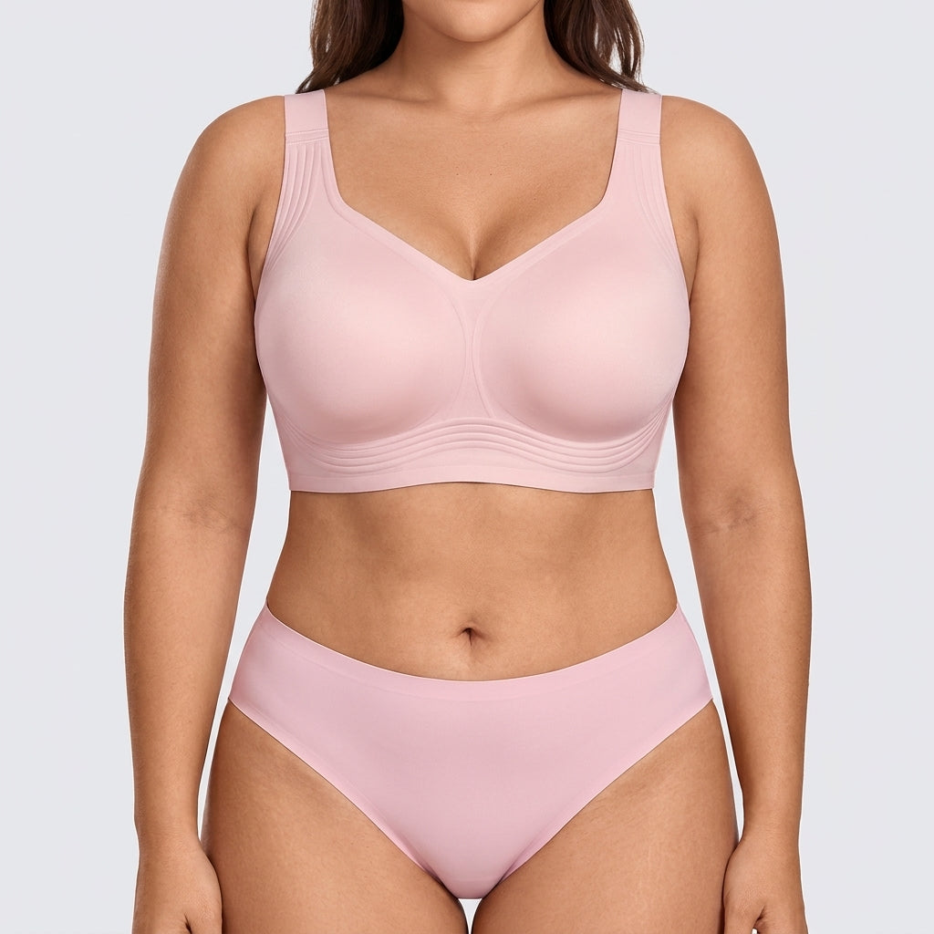 Seamless High-Cut Brief - Pink on model, front #Color_Pink