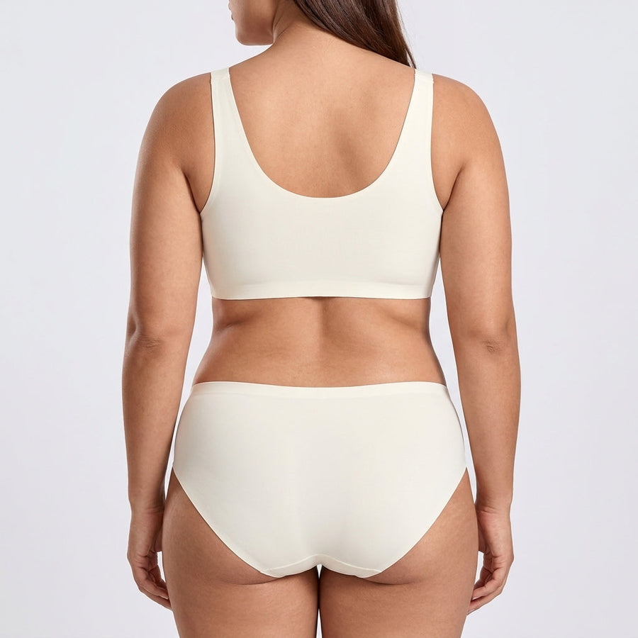 Seamless High-Cut Brief - Cream White on model, back #Color_Cream White