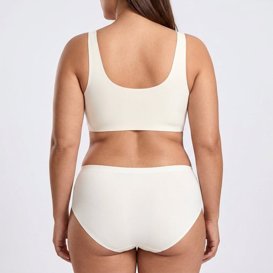 Seamless Mid-Rise Brief - Cream White on model, back #Color_Cream White