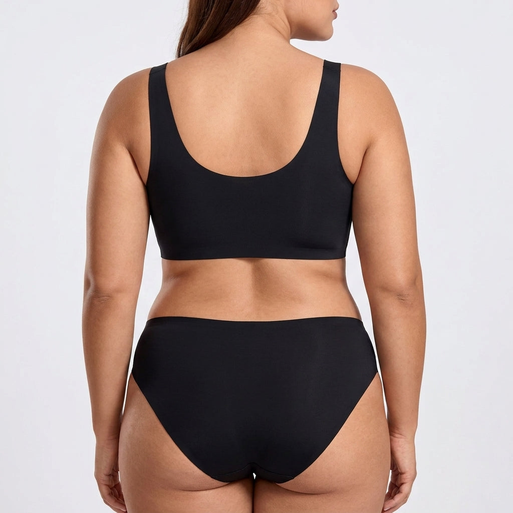 Seamless High-Cut Brief - Black on model, back #Color_Black