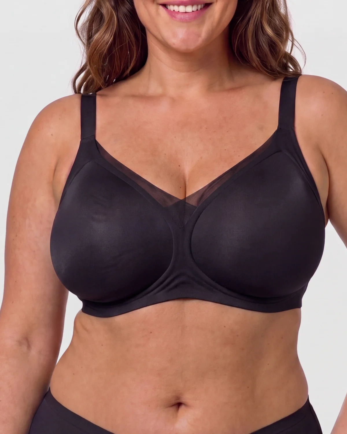 Front - CURVS V-Neck Mesh Bra - Black #Color_Black