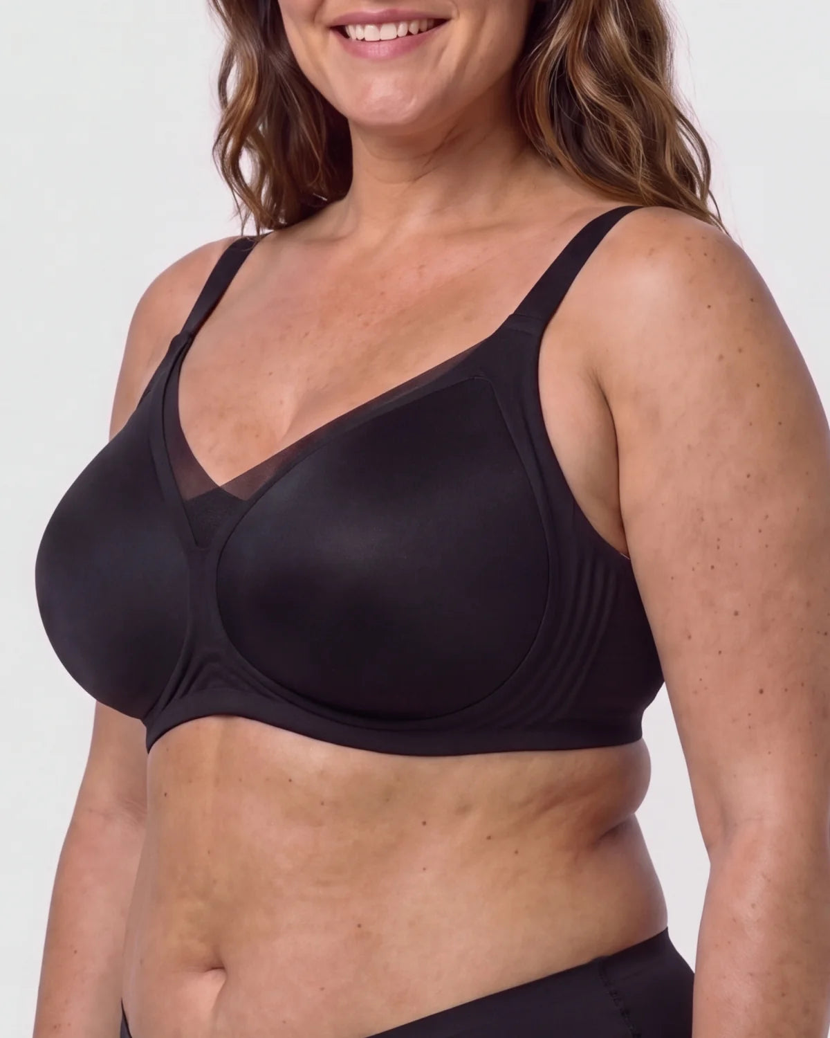 Side - CURVS V-Neck Mesh Bra - Black #Color_Black