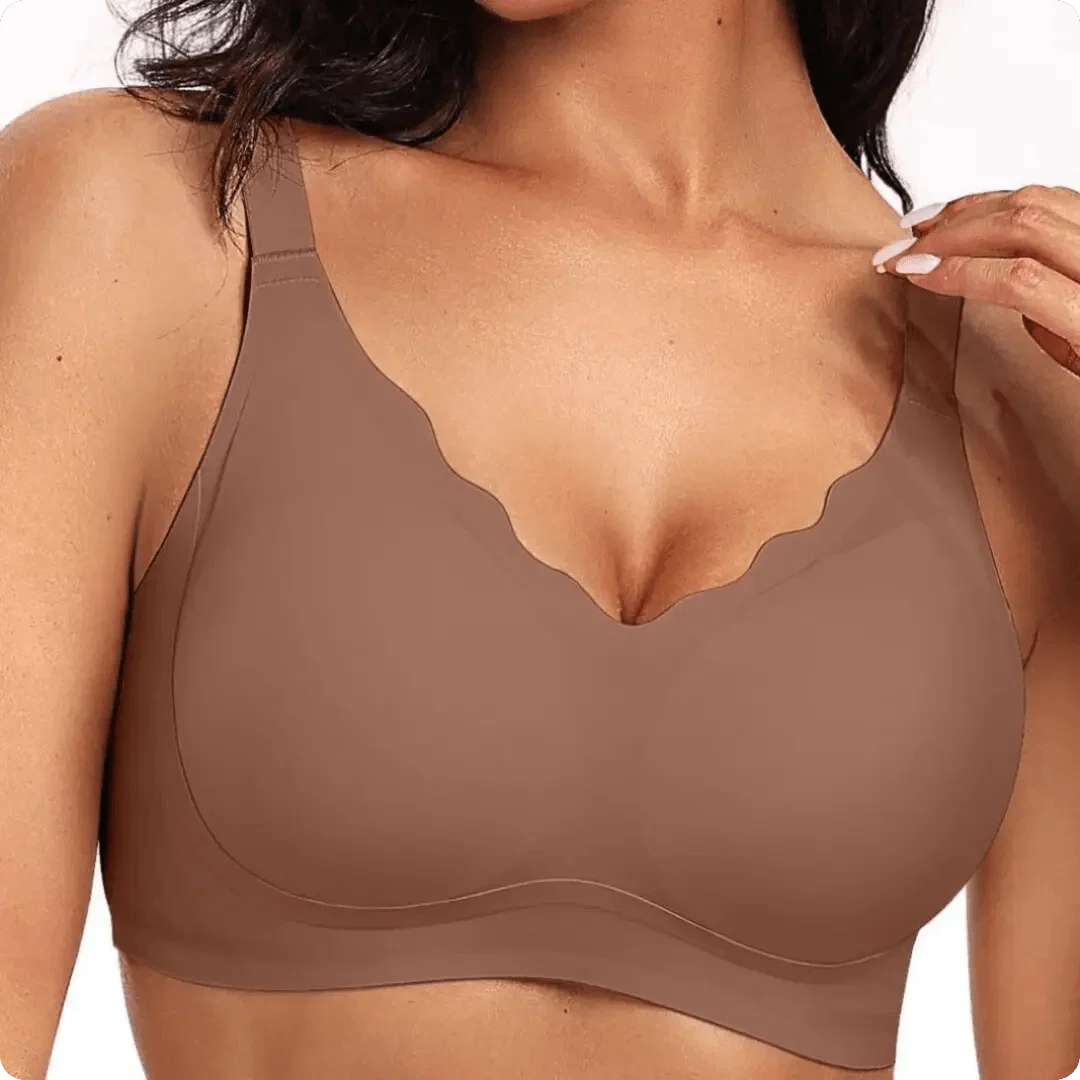 Wireless Scalloped Neckline Push Up Bra - for Brown