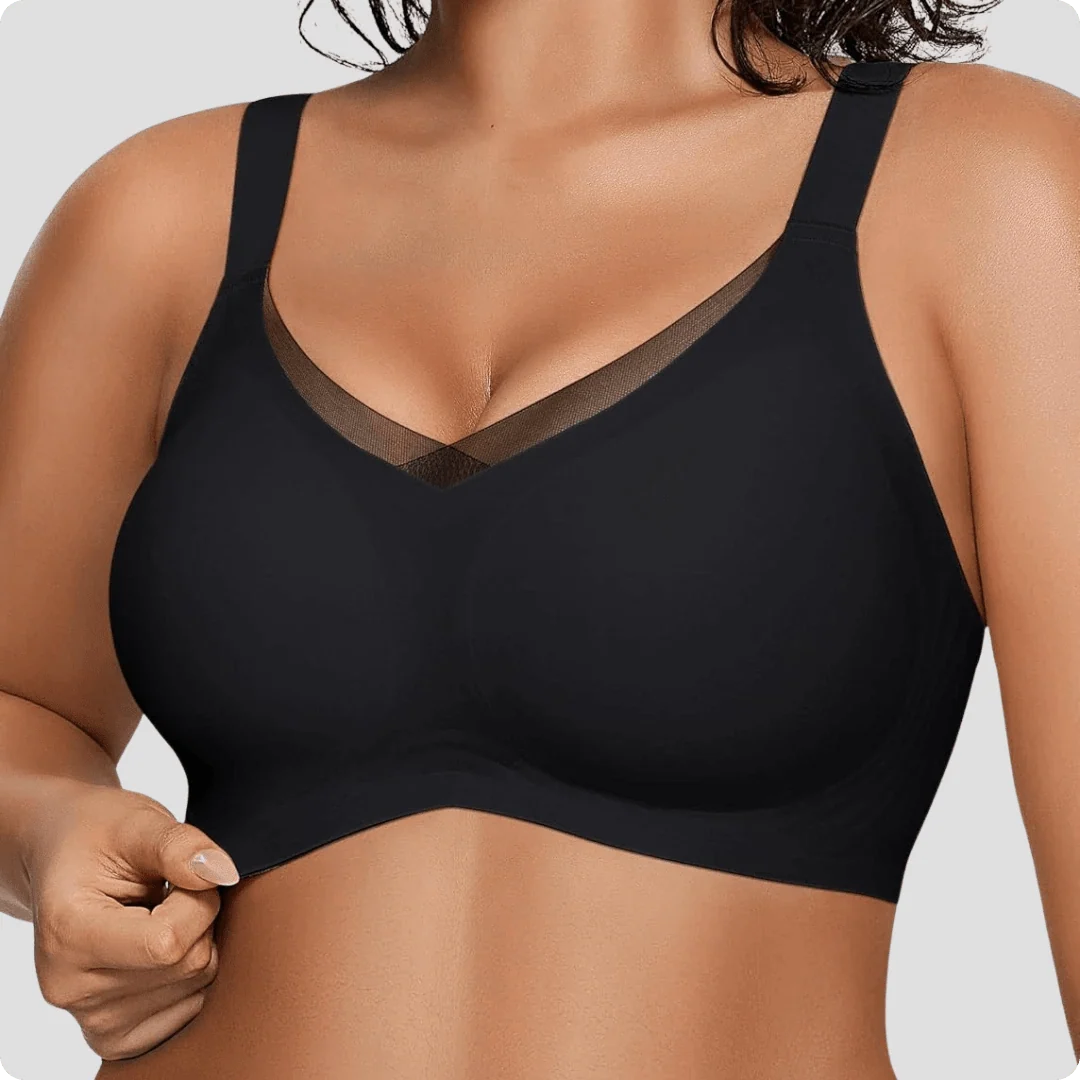 Wireless V - Neck Crossover Mesh Support Bra - for Black #Color_Black