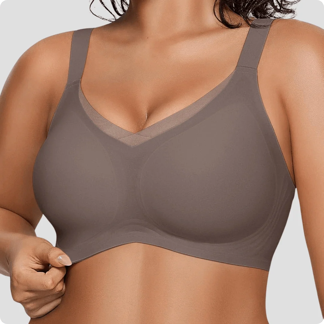 Wireless V - Neck Crossover Mesh Support Bra - for Grey #Color_Grey