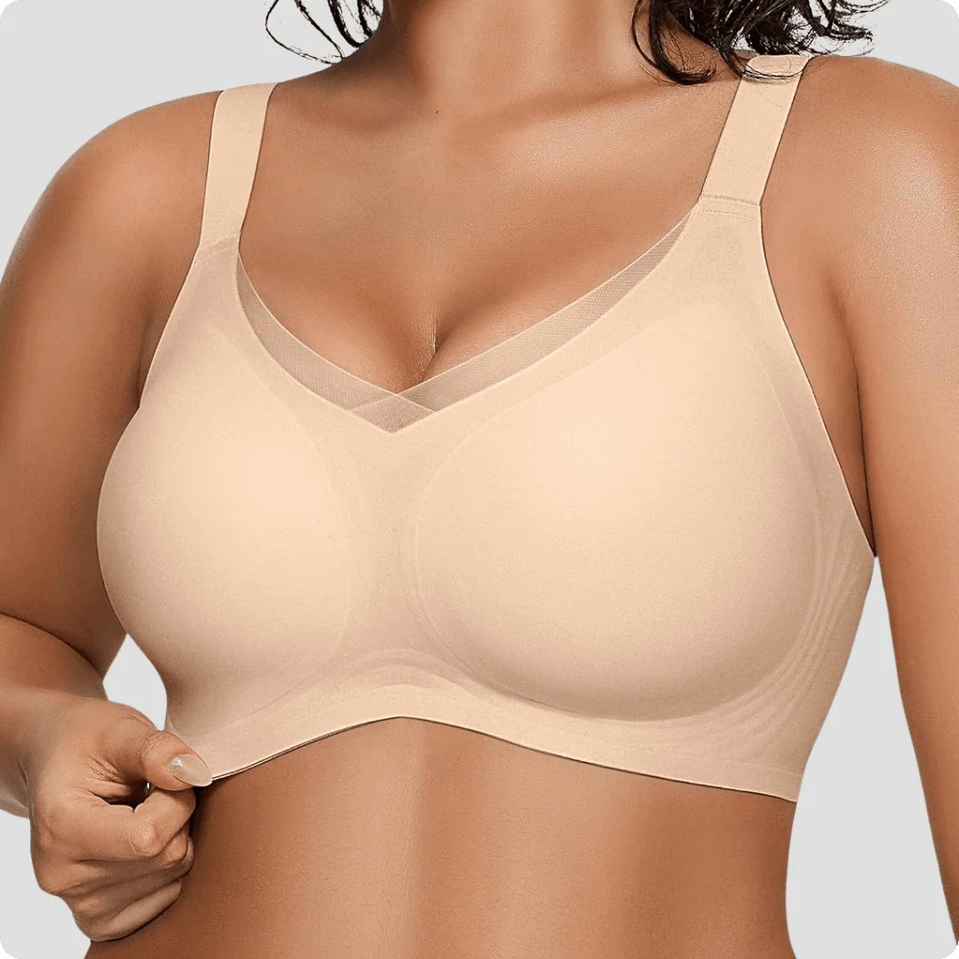 Wireless V - Neck Crossover Mesh Support Bra - for Nude #Color_Nude