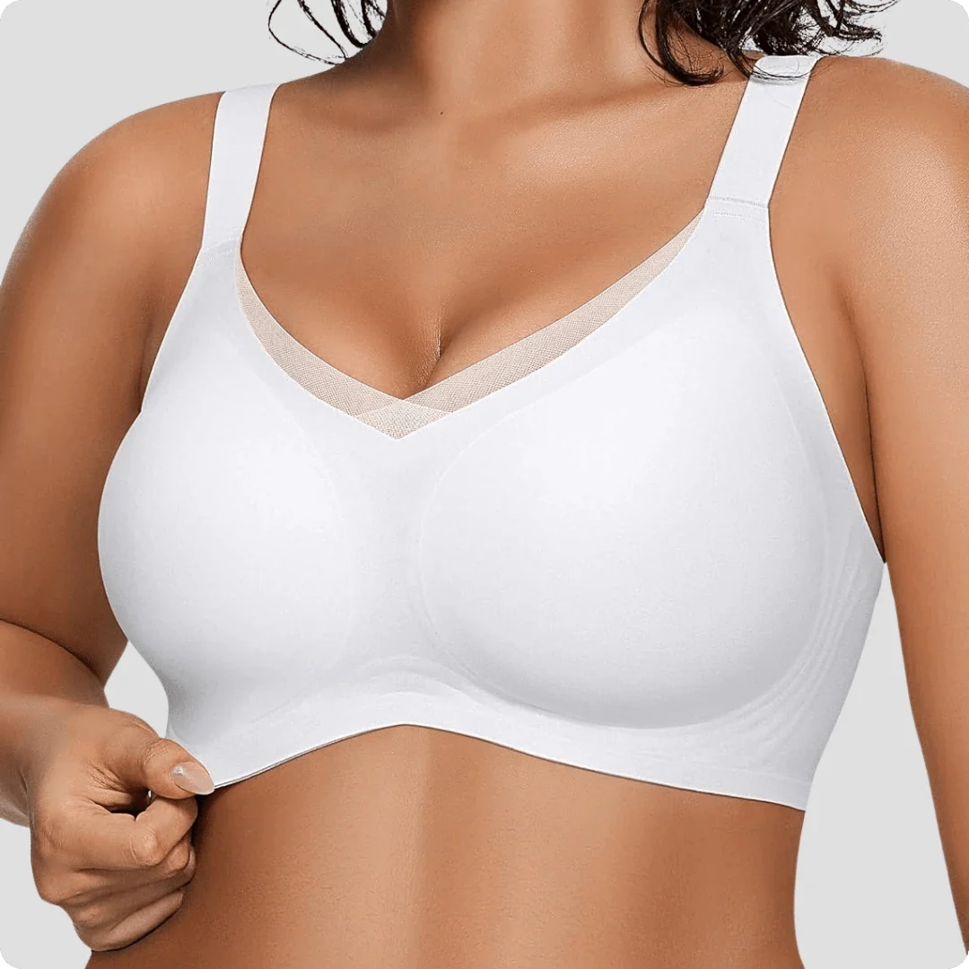 Wireless V - Neck Crossover Mesh Support Bra - for White #Color_White